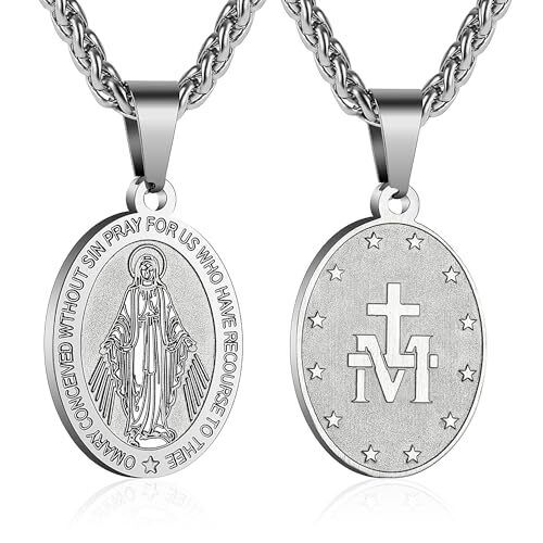 Medalla Milagrosa De La Virgen Collar Cadena Con Dije Plateado Proteccion Regalo