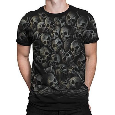 unisex adult All Over Skulls Dark Fantasy Short Sleeve T-shirt T Shirt Black ...