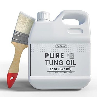 32 OZ Pure Tung Oil for Wood Finishing with Wood Brush, Waterproof Wood Sealer.