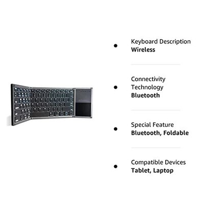 - minder Foldable Keyboard Bluetooth with Trackpad – Wireless Portable Full-S...