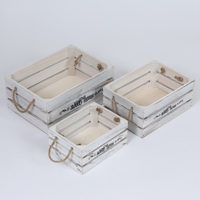 Wood Crates Decorative Crate Tray w/ Ropes French Country Decor Storage Baskets