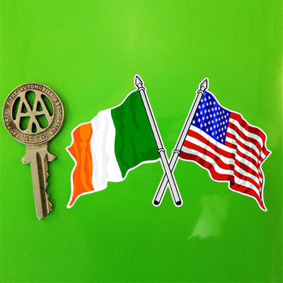 Crossed IRISH & AMERICAN Flags USA Flag sticker 10cm