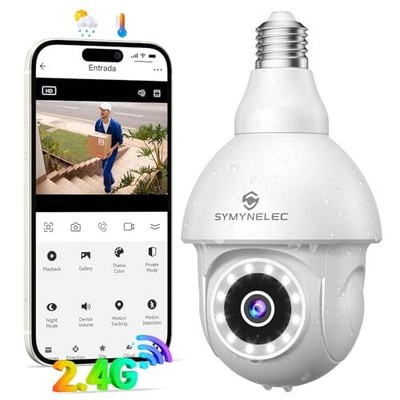  2K Light Bulb Security Camera Outdoor Waterproof, 2.4GHz Only 2K G9 1 Pack