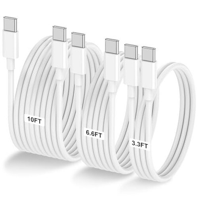 3-Pack [3.3FT+6.6FT+10FT] 60W USB C to USB C Cable, Type C to Type C Cable,Fa...