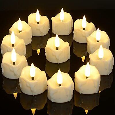 12pcs Battery Operated Tea Lights with Timer and Realistic Black Wick, Flicke...