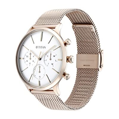 Pre-owned Titan Light Leathers Iv Analog White Dial Men's Watch-90134wm01/np90134wm01