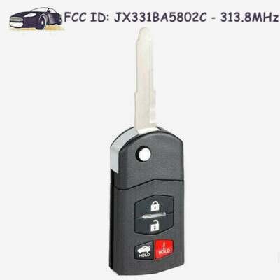 Flip Remote Car Key Fob 4 Button FCC ID: JX331BA5802C for 2005-2008 Mazda 6 RX-8
