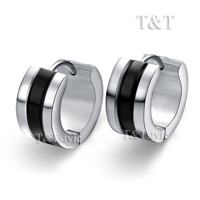 UNIQUE T&T Stainless Steel Hoop Earrings SILVER/Black EK58