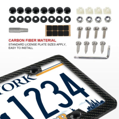 Real 100% Carbon Fiber 4 Holes License Plate Frame 3K Twill w/Screws Cap