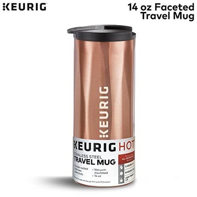 Faceted Stainless Steel Coffee Travel Mug Fits Under Any Keurig K-Cup Pod 14 oz