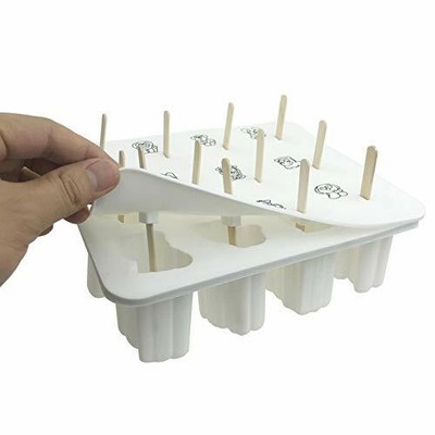 Queta 12 Eisformen Silikon Wassereis Form mit 50 Holzstielen BPA Frei (Weiß)