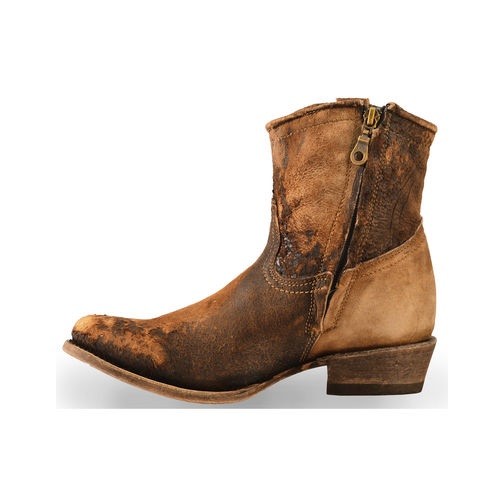 Pre-owned Corral Boots Corral Ladies Chocolate-tan Lamb Abstract Short Top Boot C1064 In Brown