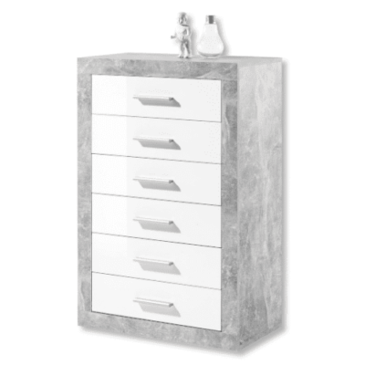 Greystone Grey and White Gloss Tallboy Slim Chest of Drawers With
