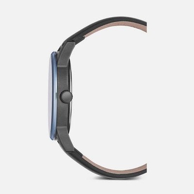 NEW KENNETH COLE NEW YORK MENS GUNMETAL STRIPE GENUINE LEATHER WATCH