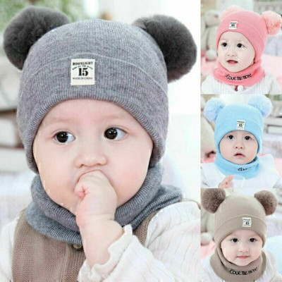Baby Toddler Hat Knitted Cap Warm Winter Hat Slip Hat Scarf Cap Hat New