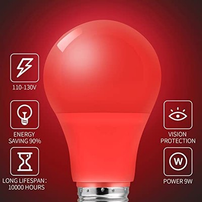 Red Light Bulb 9W (60W Equivalent) E26 Base Non-Dimmable LED Colored Light Bulbs