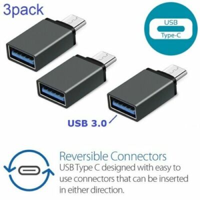 x3 (3pack) USB-C Type C 3.1 Male to USB 3.0 Female Converter Adapter OTG Gray