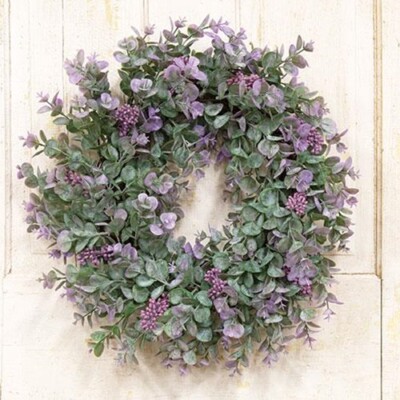 NEW Farmhouse LAVENDER Eucalyptus WREATH Green Purple 9'' Inside 20-21'' Wide 