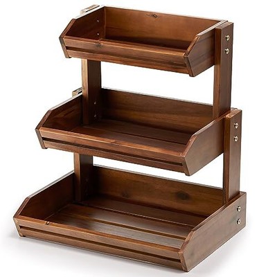 FRUIT BASKET Stand Vegetable Storage Acacia Wood 3-Tier HOLANA