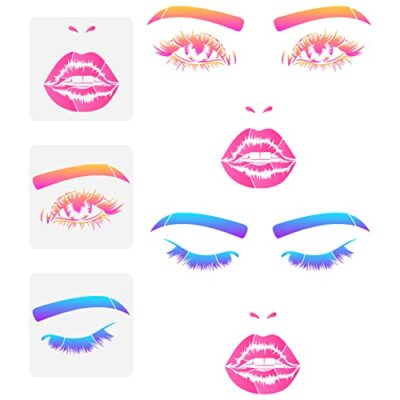 3Pcs Lip Eyes Painting Stencils 11.8x11.8inch Facial Features Stencils Reusab...