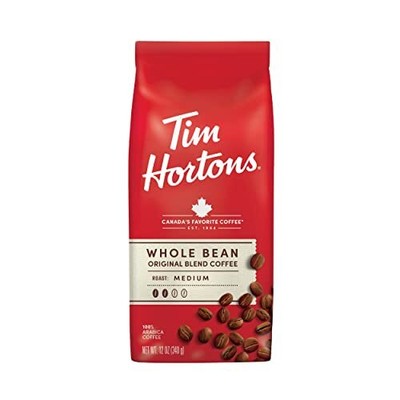 Tim Hortons Whole Bean Original, Medium Roast Coffee, Made , 12 Ounce Bag