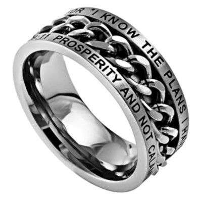 Jeremiah 29:11 Spinner Ring I KNOW, Chain Style, Stainless Steel Band