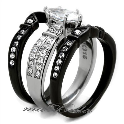 Wedding Engagement Ring Band Set  Black Stainless Steel Titanium His & Hers