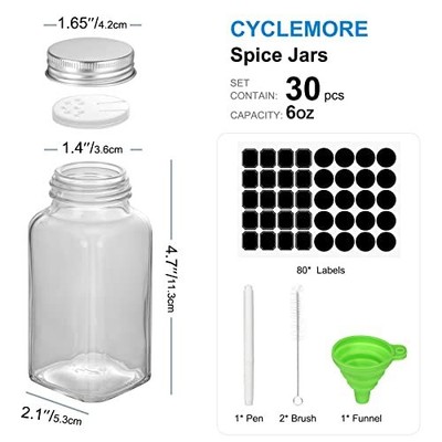 30 Pcs Glass Spice Jars Bottles 6oz Empty Spice Containers with Lids and Labels