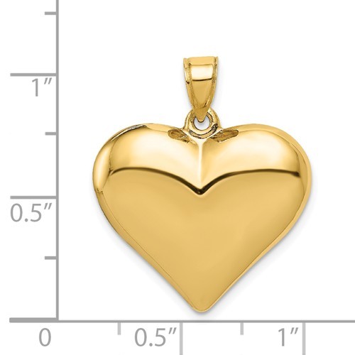 Pre-owned Wishing For Claudia 14k Yellow Gold Polished 3-d Puffed Puff Heart Pendant Charm 0.98 Inch