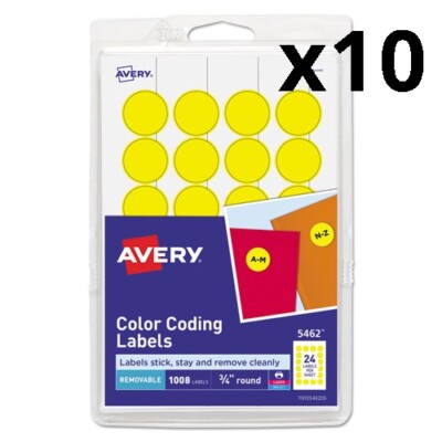 Printable Self-Adhesive Removable Color-Coding Labels, 0.75'' dia., Yellow,