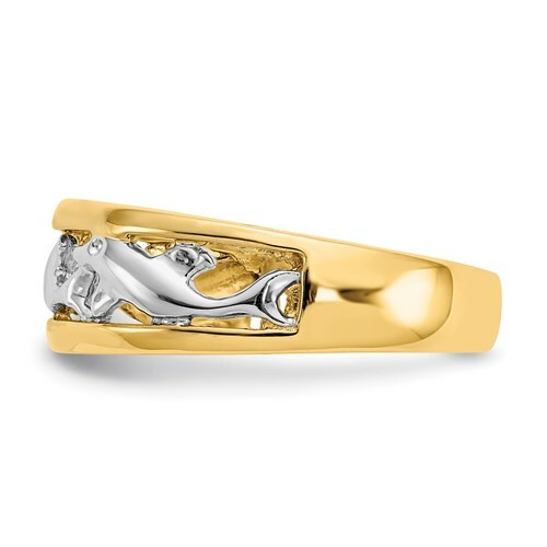 Pre-owned Superdealsforeverything Real 14kt With Rhodium Dolphin Ring S:6 In Yellow