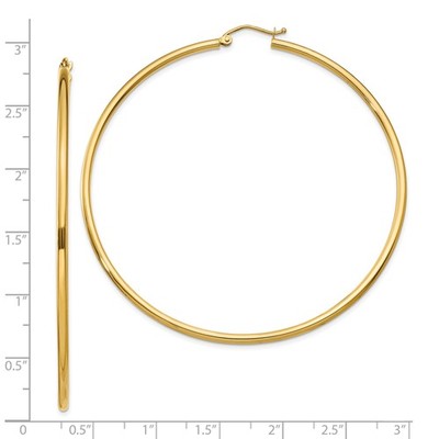 Pre-owned Wishing For Claudia Large 10k Yellow Gold 2.5" Round Hoop Earrings Polished Plain Hoops (2x65mm)