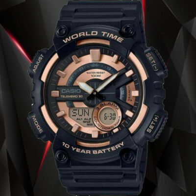 Casio AEQ-110W-1A3 Mens Black 100M World Time Digital Watch Analog Sports New