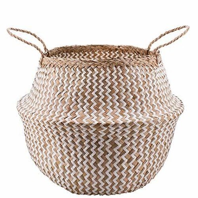 Poeni Woven Seagrass Belly Basket Plant Baskets Laundry Plant Pot Cover and Toy Storage Grocery Picnic Small//Original