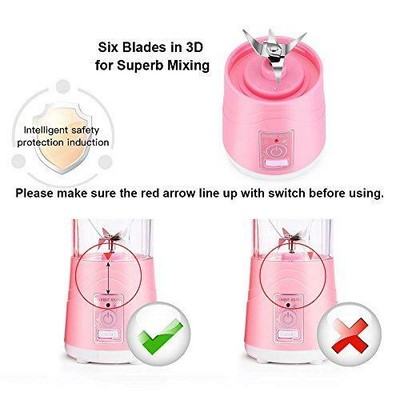 Portable Juicer Blender, Household Fruit Mixer - Six Blades in 3D, 380ml Fruit M