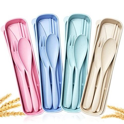 Reusable Travel Utensils with Case, Chopsticks Knives Forks & Spoons Set of 4