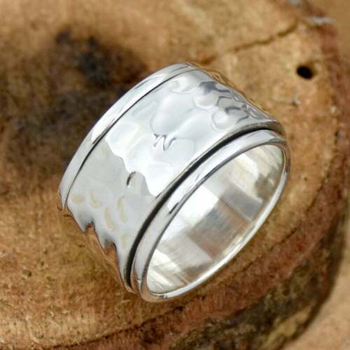 Solid 925 Sterling Silver Wide Spinner Band For Women Meditation Band All Size
