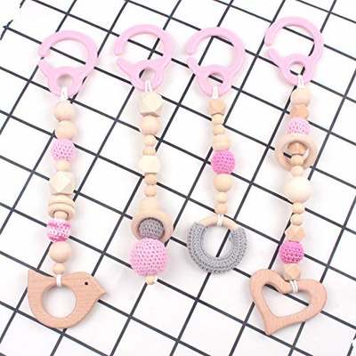 Infant Wooden Gym Toys Stroller Pack of 4 Pram Baby Toys Modern Teething Rings
