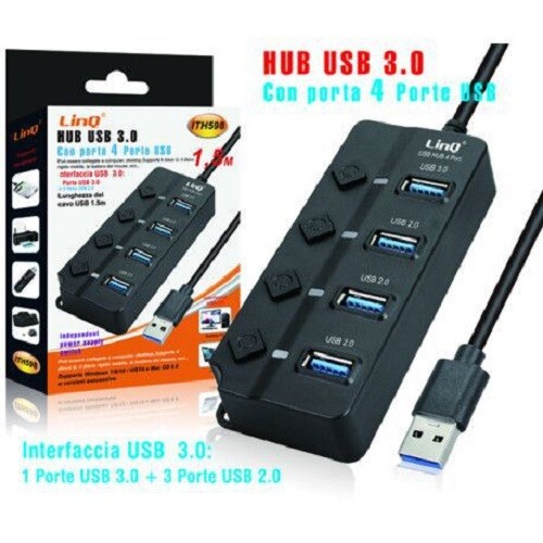 Hub Sdoppiatore 4 Porte Usb 3.0 Alta Velocità Con Interruttori Linq Ith598