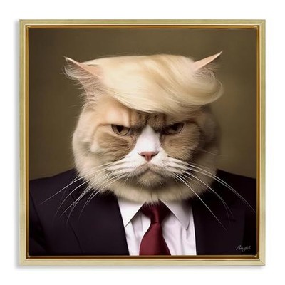 Trump Cat Portrait Framed Floater Canvas Wall Art by Roozbeh