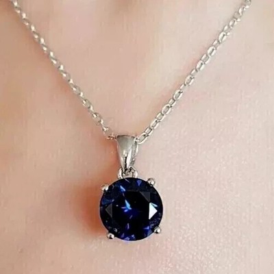 1Ct Round Lab Created Sapphire 14K White Gold Plated Women's Solitaire Pendant