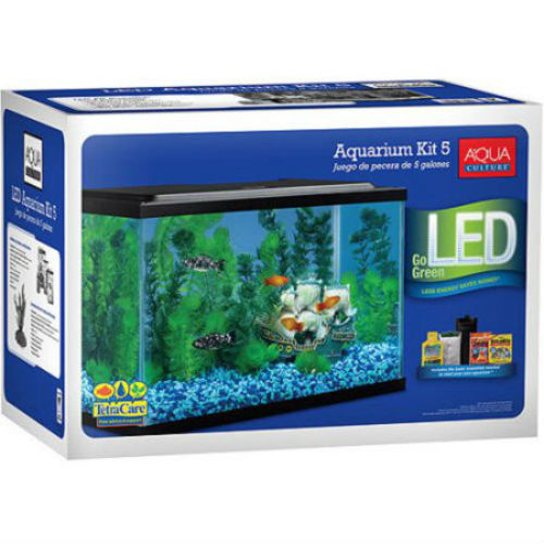 Aqua Culture Aquarium Fish Tank Starter Kit Tetra Internal Filter LED 5-Gallon