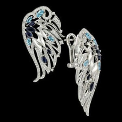 1.90Ct Round Lab-Created Diamond Angle Wings Stud Earrings 14K White Gold Finish
