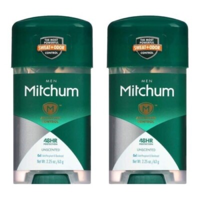 (2 Ct) Mitchum Men Gel Antiperspirant Deodorant, Unscented, 2.25 oz.
