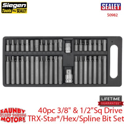 Sealey Siegen S0982 40pc 3/8'' & 1/2''Sq Drive TRX-Star*/Hex/Spline Bit Set
