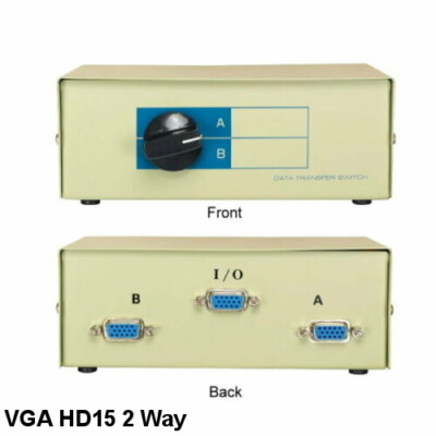 KNTK 2-Way HD15 VGA Manual Data Switch Box 15 Pin Rotary for PC Monitor Display