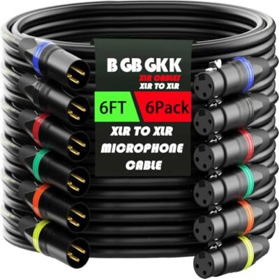 XLR Cables 6 ft 6 Pack Professional XLR Microphone Cable Male to Female Gold-...