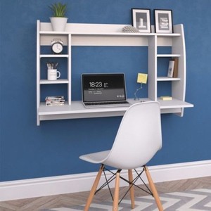 Wall Mounted Small Desk Floating White Computer Modern Storage Shelf