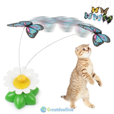 Funny Pet Cat interactive Toys Rotating Electric Butterfly Rod Cat Teaser Play