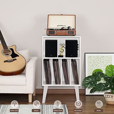 Lerliuo Record Player Stand White Turntable Stand Holds up to 160 Albums Mid-...